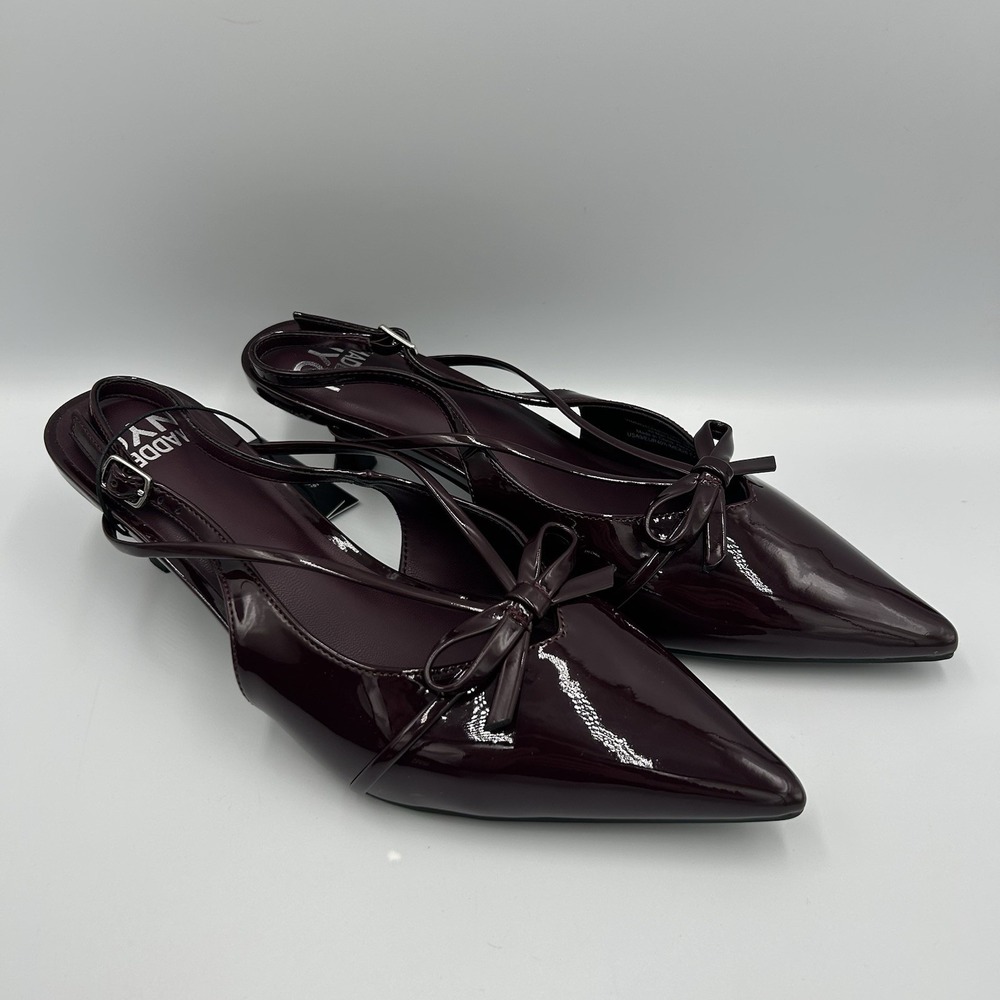 Madden NYC Women's Burgundy Patent Pointed Slingback Heels - Picture 2 of 7